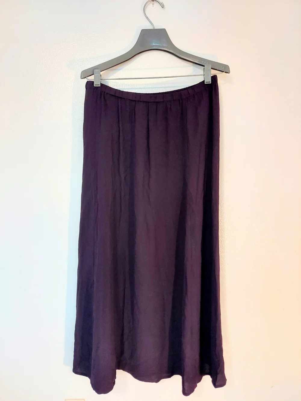 Eileen Fisher Deep Purple A-Line Elastic Waistband Silk Skirt Size M